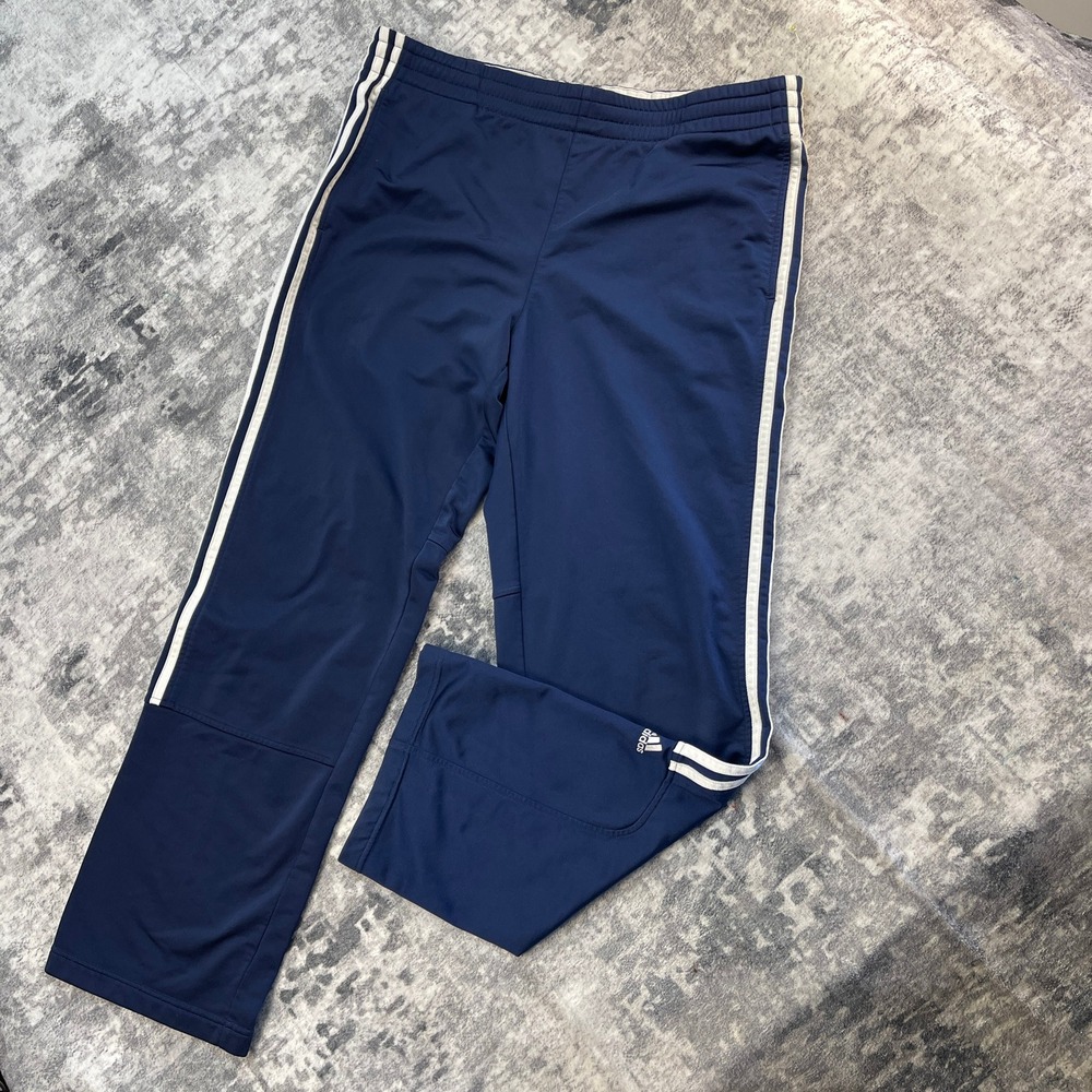 Adidas Men Medium Navy Blue White 3-Stripe Track Pants Joggers Sportswear